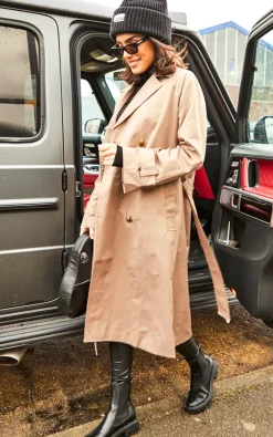 Object Double Breasted Trenchcoat In Brown