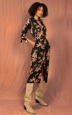 Dancing Leopard Alva Midi Shirt Dress In Bamboo Black Base -DRESSES SHOP 116