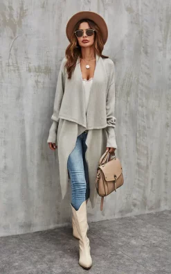 FS Collection Grey Chunky Pleat Oversized Cardigan