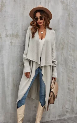 FS Collection Grey Chunky Pleat Oversized Cardigan -DRESSES SHOP 1G3A9352