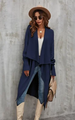 FS Collection Navy Chunky Pleat Oversized Cardigan -DRESSES SHOP 1G3A93523navy