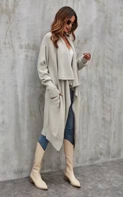 FS Collection Grey Chunky Pleat Oversized Cardigan -DRESSES SHOP 1G3A9368