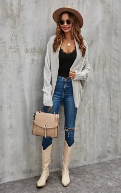 FS Collection Chunky Pleat Oversized Cardigan In Grey -DRESSES SHOP 1G3A9462