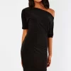 Pleat Boutique Black Lily One Shoulder 1/2 Sleeve Midi Dress
