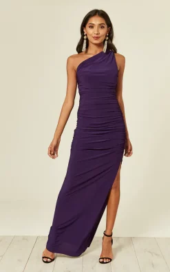 Revie London Angelina Purple One Shoulder Maxi Bridesmaid Dress