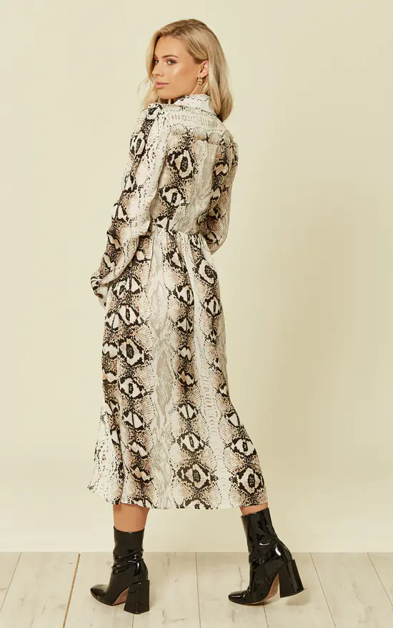 D.Anna Snake Print Side Split Long Sleeve Midi Shirt Dress 4 D.Anna Snake Print Side Split Long Sleeve Midi Shirt Dress - Image 4
