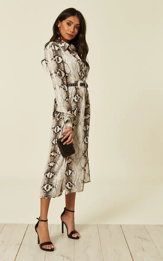 D.Anna Snake Print Side Split Long Sleeve Midi Shirt Dress 2 D.Anna Snake Print Side Split Long Sleeve Midi Shirt Dress - Image 2