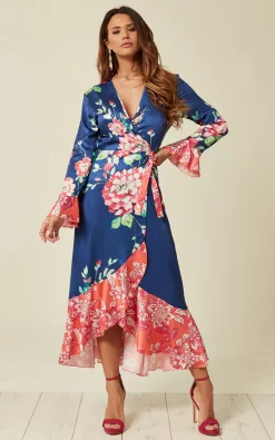 Liquorish Wrap Front Midi Tea Dress In Floral Print