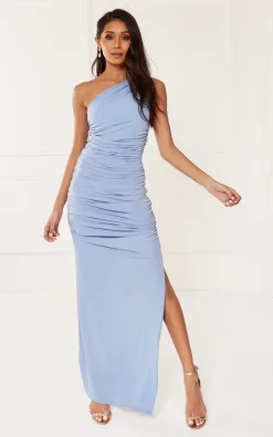 Revie London Exclusive Angelina Blue One Shoulder Maxi Bridesmaid Dress