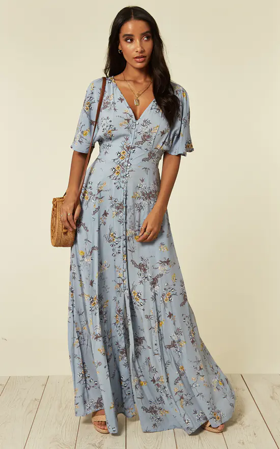 Blue Vanilla Kayla – Button Through Blue Maxi Dress 2 Blue Vanilla Kayla – Button Through Blue Maxi Dress - Image 2