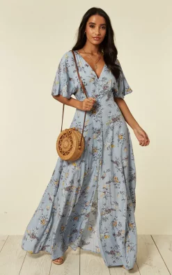 Blue Vanilla Kayla – Button Through Blue Maxi Dress
