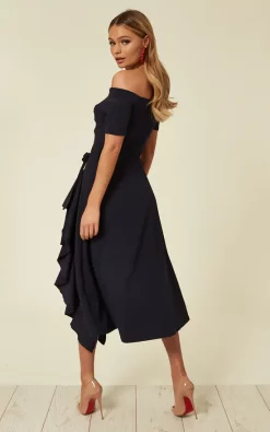 Feverfish Exclusive Bardot Off Shoulder Frill Midi Dress Navy 5 Feverfish Exclusive Bardot Off Shoulder Frill Midi Dress Navy -DRESSES SHOP 2019 04 03 Ella Chynna FeverFish15111