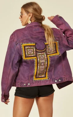 Denim Stories Purple Wash Denim Jacket With Embroidery