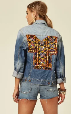 Denim Stories Vintage Wash Denim Jacket With Embroidery