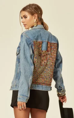 Denim Stories Denim Jacket With Embroidery On Back In Mid Wash