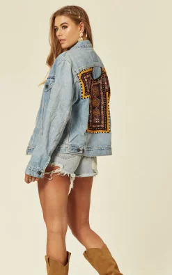 Denim Stories Denim Jacket With Embroidery On Back In Light Wash