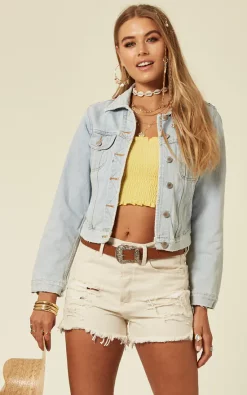 Denim Stories Cropped Light Wash Denim Jacket With Embroidery And Mirror Embellishments -DRESSES SHOP 2019 05 31 Tom Arabella DenimStories83611