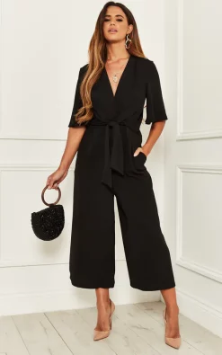 Bella And Blue Exclusive Kimono Knot Top Culotte Jumpsuit In Black