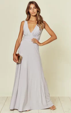 Revie London Lana Dove Grey Maxi Bridesmaid Dress