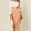 D.Anna Satin Midi Wrap Skirt In Orange/Gold Leopard Print