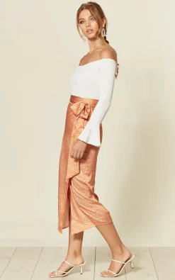 D.Anna Satin Midi Wrap Skirt In Orange/Gold Leopard Print -DRESSES SHOP 2019 09 18 Susie Tia Danna123437