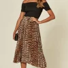 AX Paris 2 In 1 Bardot Pleated Dress In Black/Animal Print