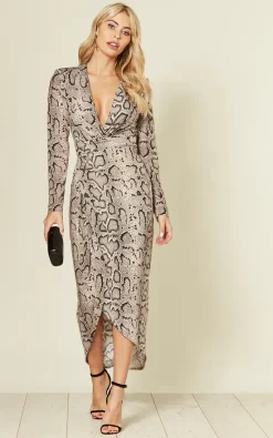 DIVINE GRACE Grey Snake Skin Jersey Midi Dress