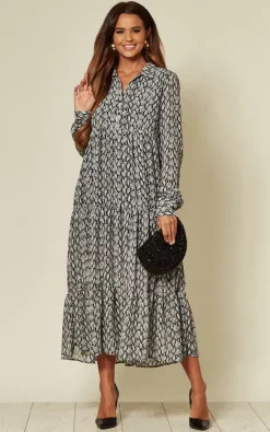 LOVE SUNSHINE Grey Snake Print Maxi Smock Dress