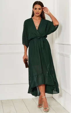 Bella And Blue Forest Green Plunge Maxi Dress