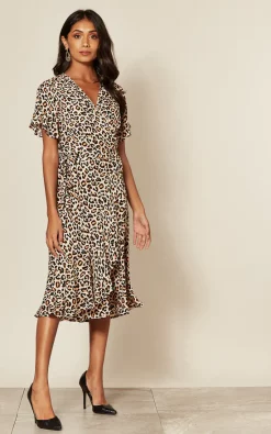 ANGELEYE Short Sleeve Wrap Midi Dress In Leopard Print -DRESSES SHOP 2019 11 25 Jen Shree AngelEye248594