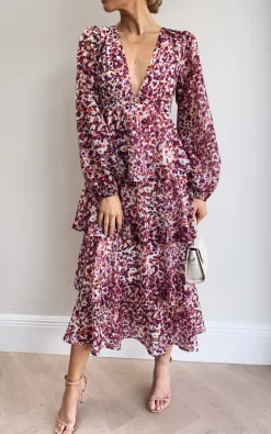 Pretty Lavish Ashton Ruffle Midi Dress Coral Abstract -DRESSES SHOP 20200318 155133187 iOS