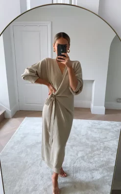 Pretty Lavish Beau Wrap Midi Dress Light Beige -DRESSES SHOP 20200416 193658787 iOS