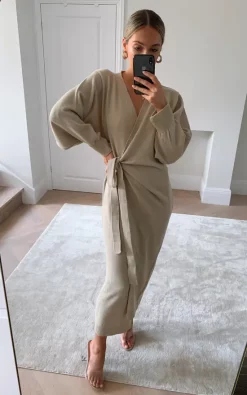 Pretty Lavish Beau Wrap Midi Dress Light Beige