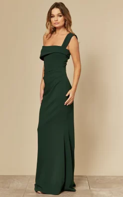 Goddiva Emerald Green Off The Shoulder Maxi Dress With Pleated Waist -DRESSES SHOP 2020 03 13 Tom Chynna Goddiva 0604