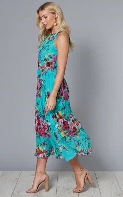 Blue Vanilla Eshal Keyhole Tie Neck Pleated Floral Midi Dress -DRESSES SHOP 2020 03 16 Jen Sasha BlueVanilla3676