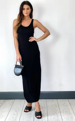Pieces Sleeveless Maxi Dress With Scoop Neck In Black