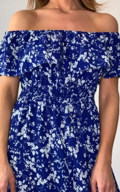 Mela London Blue And White Flower Bardot High Low Maxi Dress -DRESSES SHOP 2020 04 01 Megan Naomi Mela37