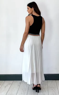 KURT MULLER White Pleated Maxi Skirt With Rainbow Elasticated Waistband -DRESSES SHOP 2020 05 05 Megan Naomi KurtMuller6