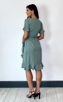 ONLY Short Sleeve Wrap Dress With Frill Hem In Green With Black Spot -DRESSES SHOP 2020 05 12 Megan Naomi Only5