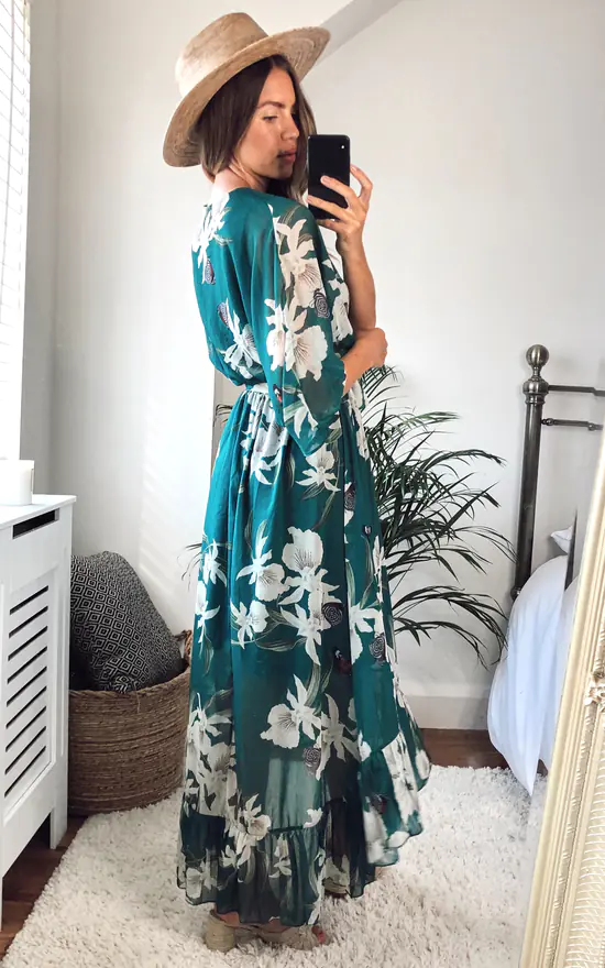 URBAN TOUCH Kimono Wrap Floral Dress Dark Green 2 URBAN TOUCH Kimono Wrap Floral Dress Dark Green - Image 2