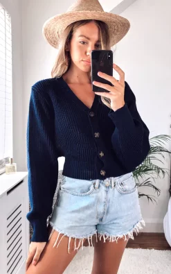 Glamorous Dark Blue Cropped Cardigan