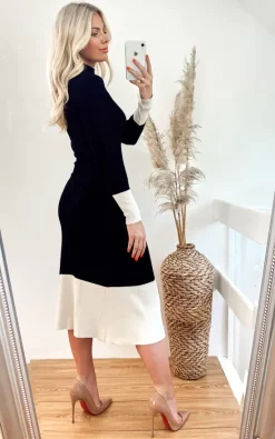 CY Boutique Soft Knitted Ribbed Midi Bodycon Dress In Black Cream Contrast Design -DRESSES SHOP 2020 08 19 Megan Sasha CYboutique31