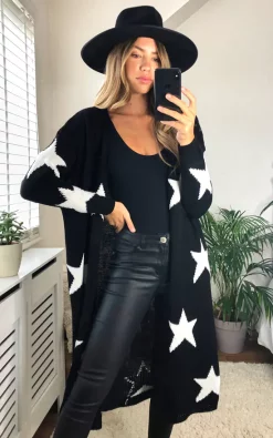 KURT MULLER Star Print Long Cardigan In Black -DRESSES SHOP 2020 09 28 Megan Cara KurtMuller33