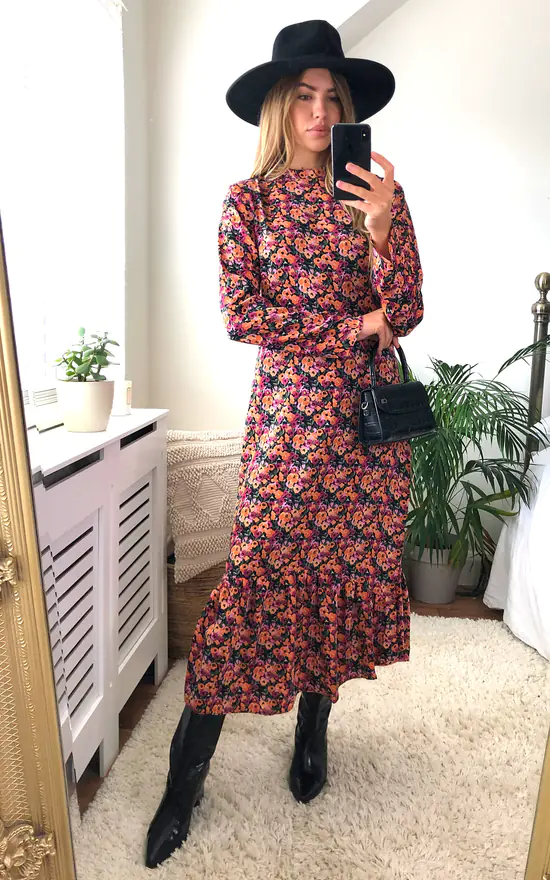 Glamorous Multi Mix Floral Long Sleeve Midi Dress 2 Glamorous Multi Mix Floral Long Sleeve Midi Dress - Image 2
