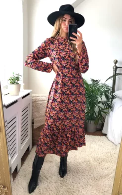 Glamorous Multi Mix Floral Long Sleeve Midi Dress