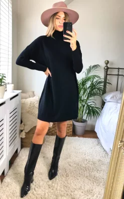 Vila Knitted Tunic With Rollneck In Black