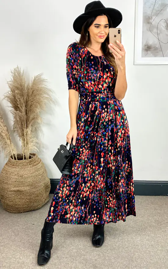 JOLIE MOI Abstract Floral Print Maxi Dress, Navy Multi 2 JOLIE MOI Abstract Floral Print Maxi Dress, Navy Multi - Image 2