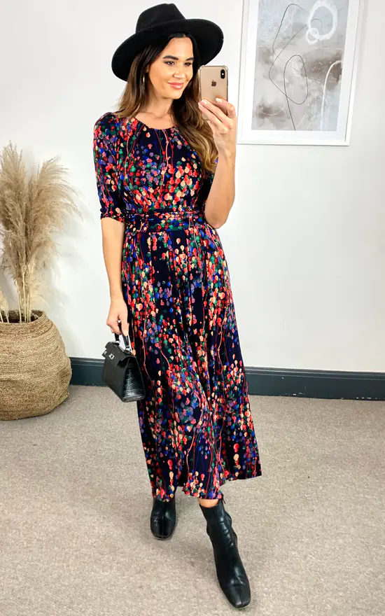 JOLIE MOI Abstract Floral Print Maxi Dress, Navy Multi 4 JOLIE MOI Abstract Floral Print Maxi Dress, Navy Multi - Image 4