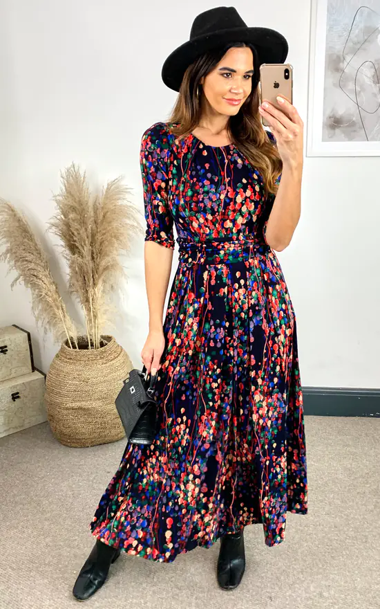 JOLIE MOI Abstract Floral Print Maxi Dress, Navy Multi 1 JOLIE MOI Abstract Floral Print Maxi Dress, Navy Multi