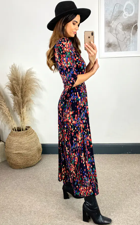 JOLIE MOI Abstract Floral Print Maxi Dress, Navy Multi 3 JOLIE MOI Abstract Floral Print Maxi Dress, Navy Multi - Image 3
